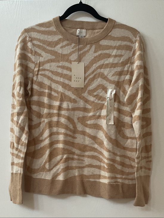 a new day Sweaters - a new day Beige & Cream Zebra Print Crewneck Sweater